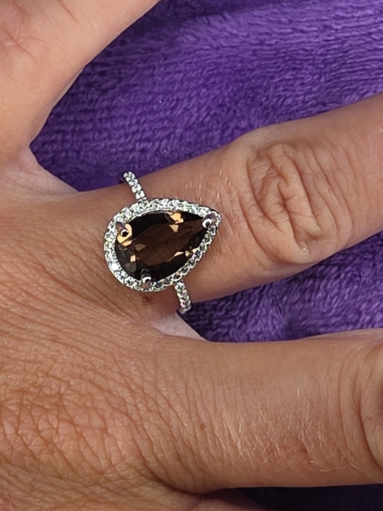 Jewelry - 925 Sterling Silver Smoky Quartz Halo Ring